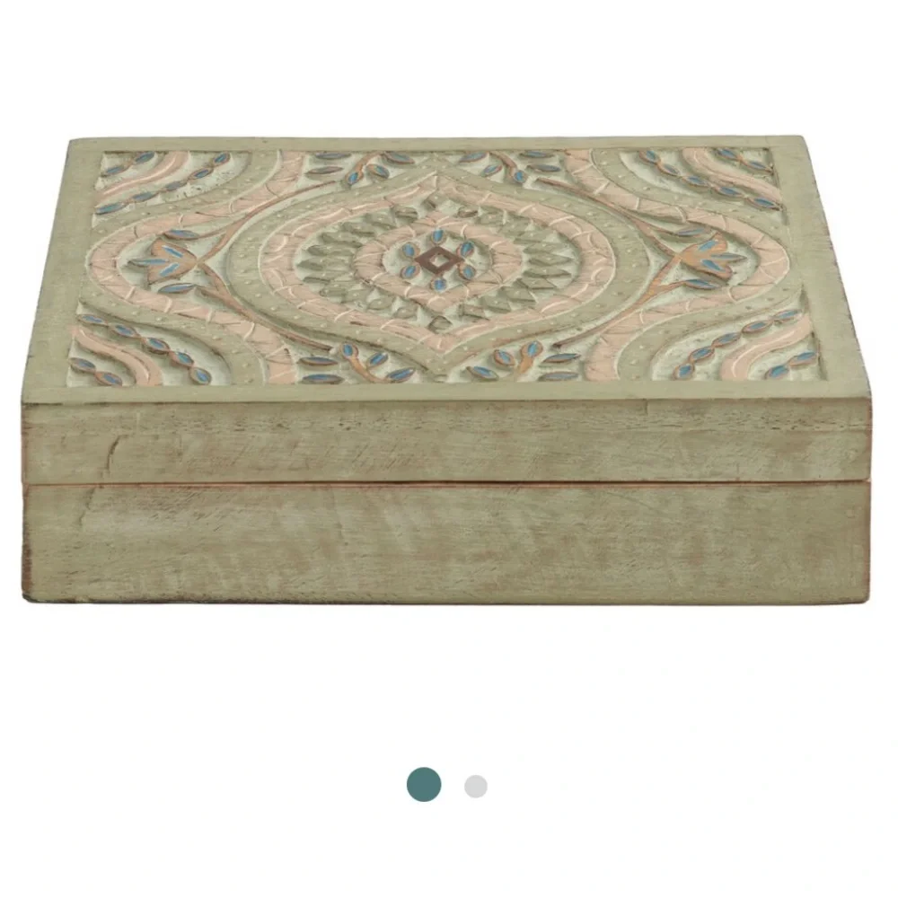 Green Geo Carved Wood Ashanti Storage Box